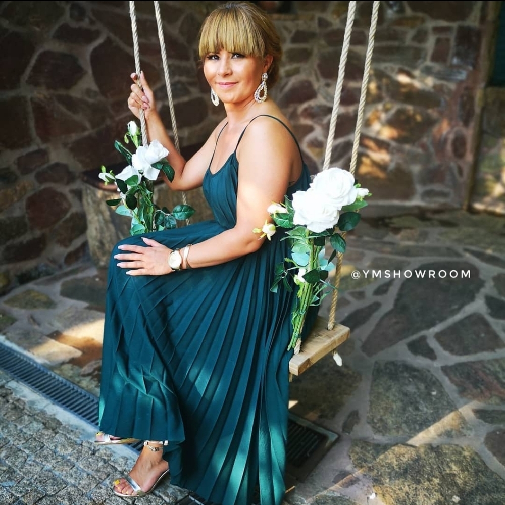 Mango Dark Green Pleated Midi Dress - Picture 4 of 7